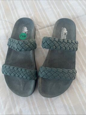 Cliffs by WHITE MOUNTAIN Braided Double-Strap Slide Sandals - Teal Green